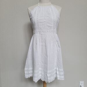 White Cotton Embroidered Halter Dress Dzarm Women Size Small P/S Mini Boho